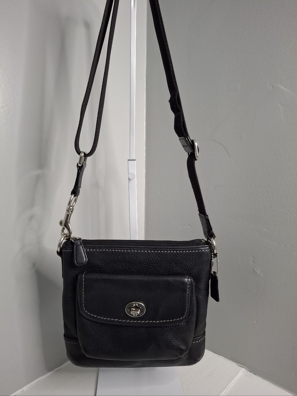 Coach Black Leather Crossbody Bag with Silver Hardware
